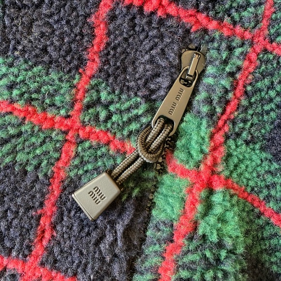 Miu Miu Checked Teddy Zip Up Fleece Jacket Coat Sweater~aso Rhianna~S,Small,36 - Picture 7 of 13